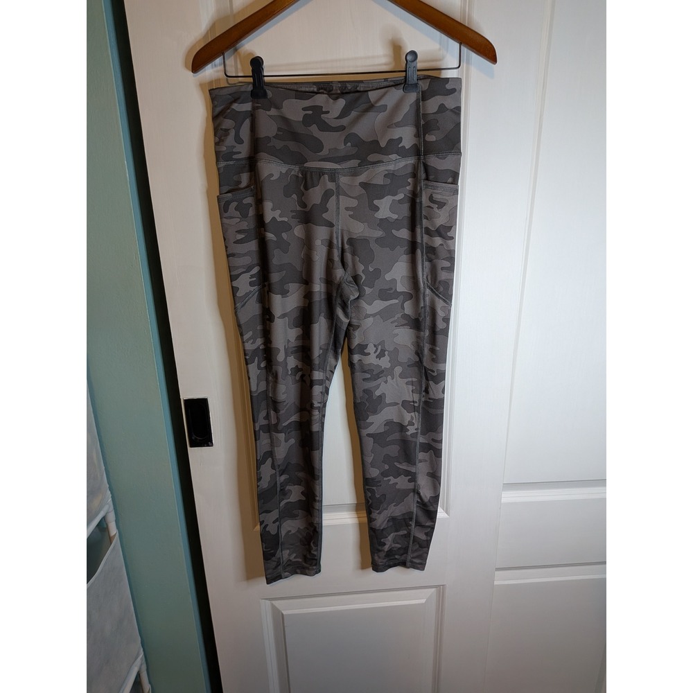 Muvv Womens Grey Camo High Waisted Active Leggings with Pockets Size Large